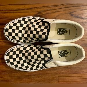 Like new black & white checkered slip on vans